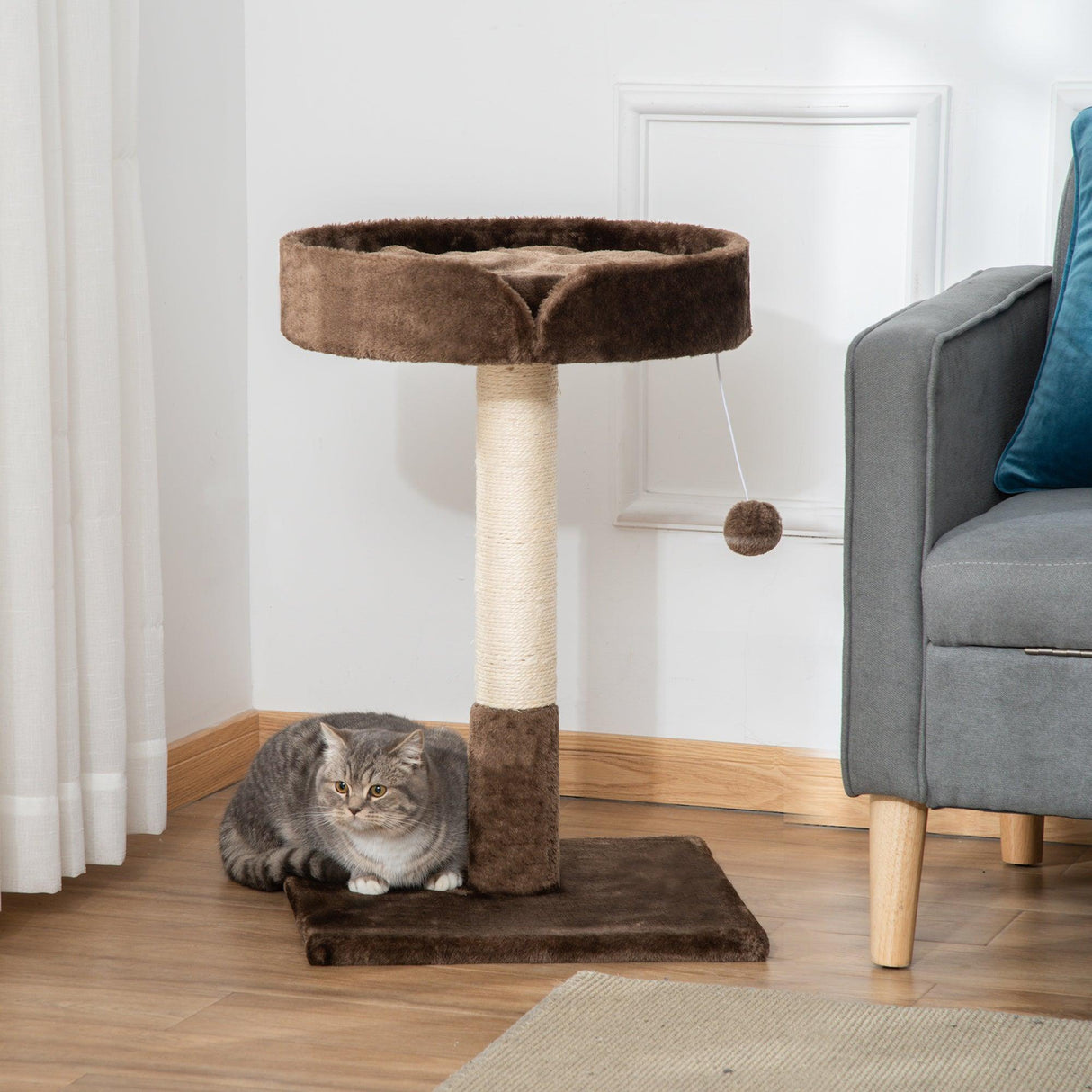 Cat Tree w / Sisal Scratching Post & Ball Toy - Brown - Cat Trees - Purr Wish