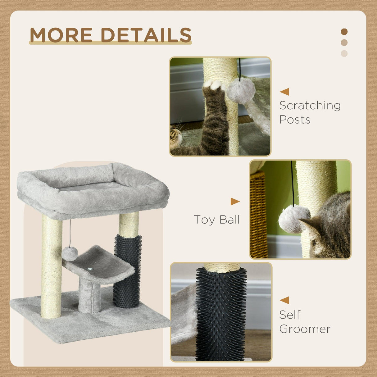 Cat Tree Tower with Self Groomer, Scratching Post, 48cm - Grey - Cat Trees - Purr Wish