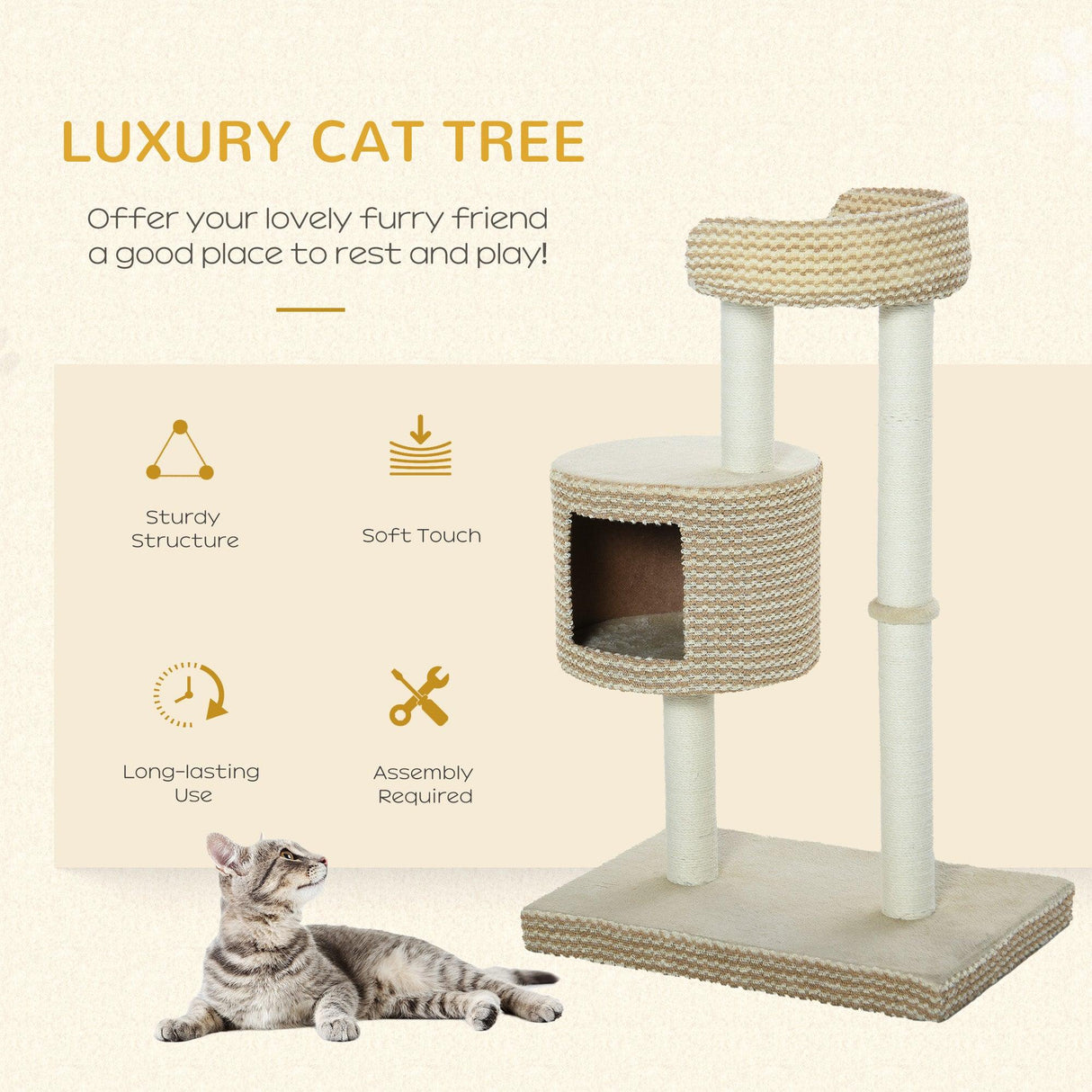 Multi-Level Cat Tower with Jute Scratching Posts, 96cm - Grey - Cat Trees - Purr Wish