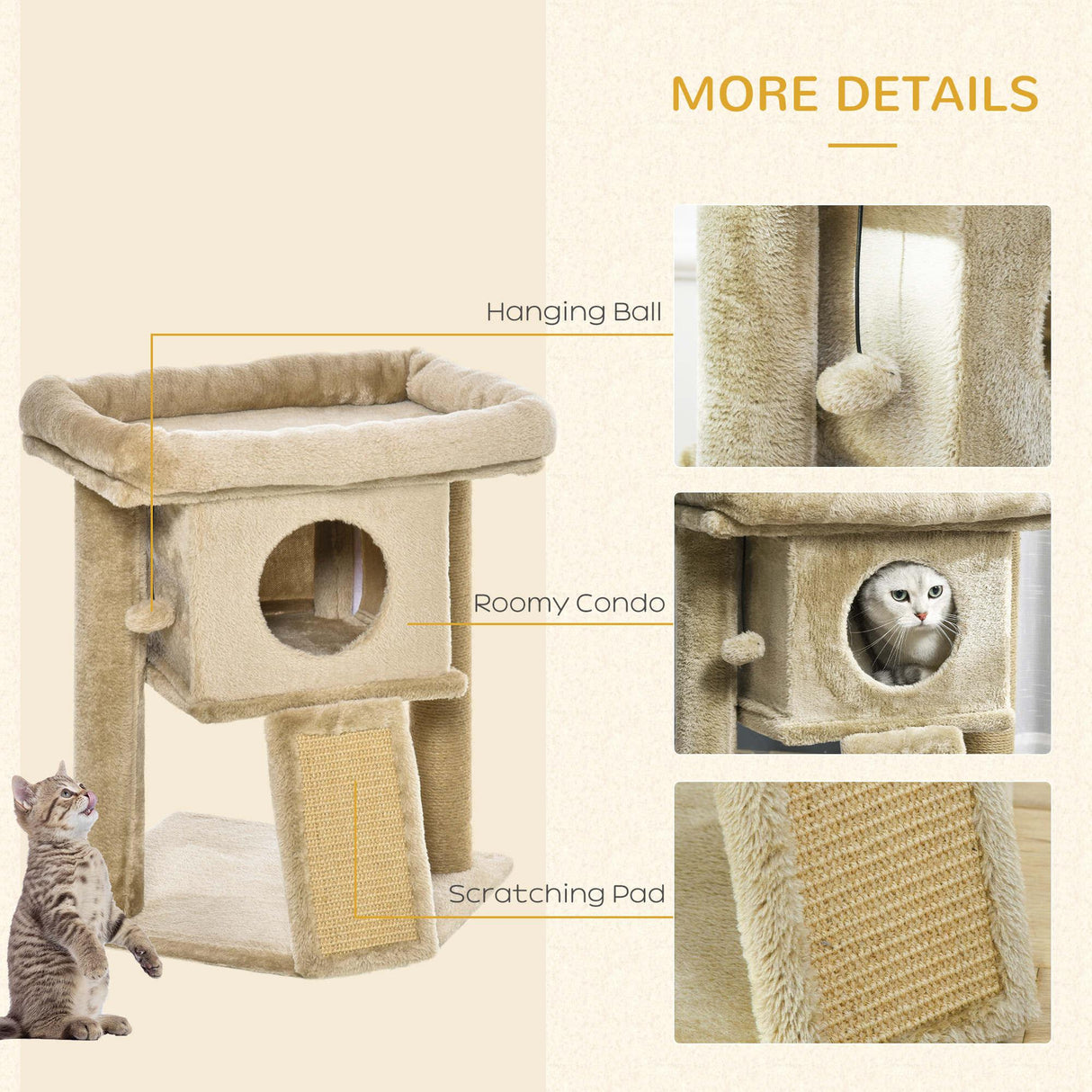 Cat Tree Tower Climbing Activity Center 40 x 40 x 57cm - Caramel - Cat Trees - Purr Wish
