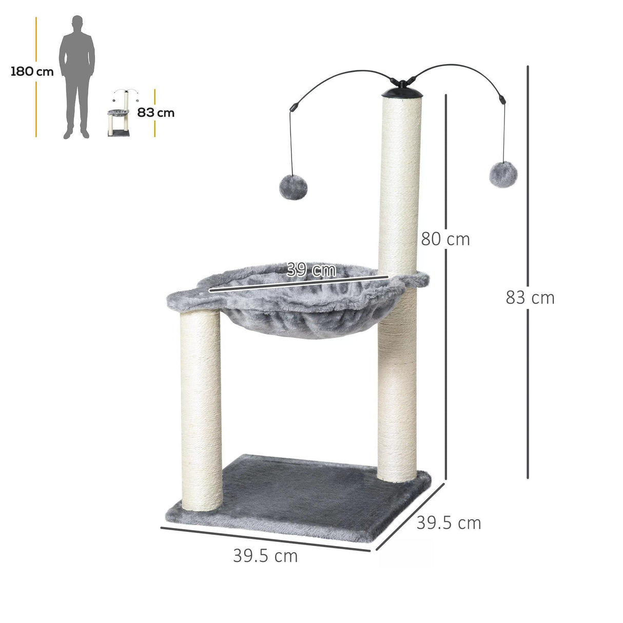 Cat Tree Tower Activity Center, 83cm - Grey - Cat Trees - Purr Wish