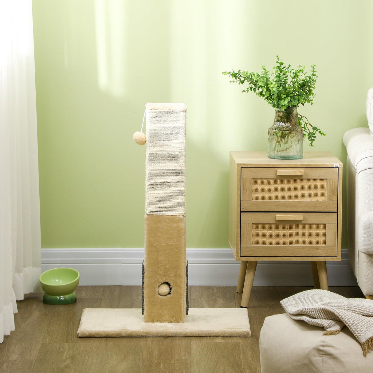 Jute Cat Scratching Post w/ Hanging Toy, 79Hcm - Beige - Cat Scratchers - Purr Wish