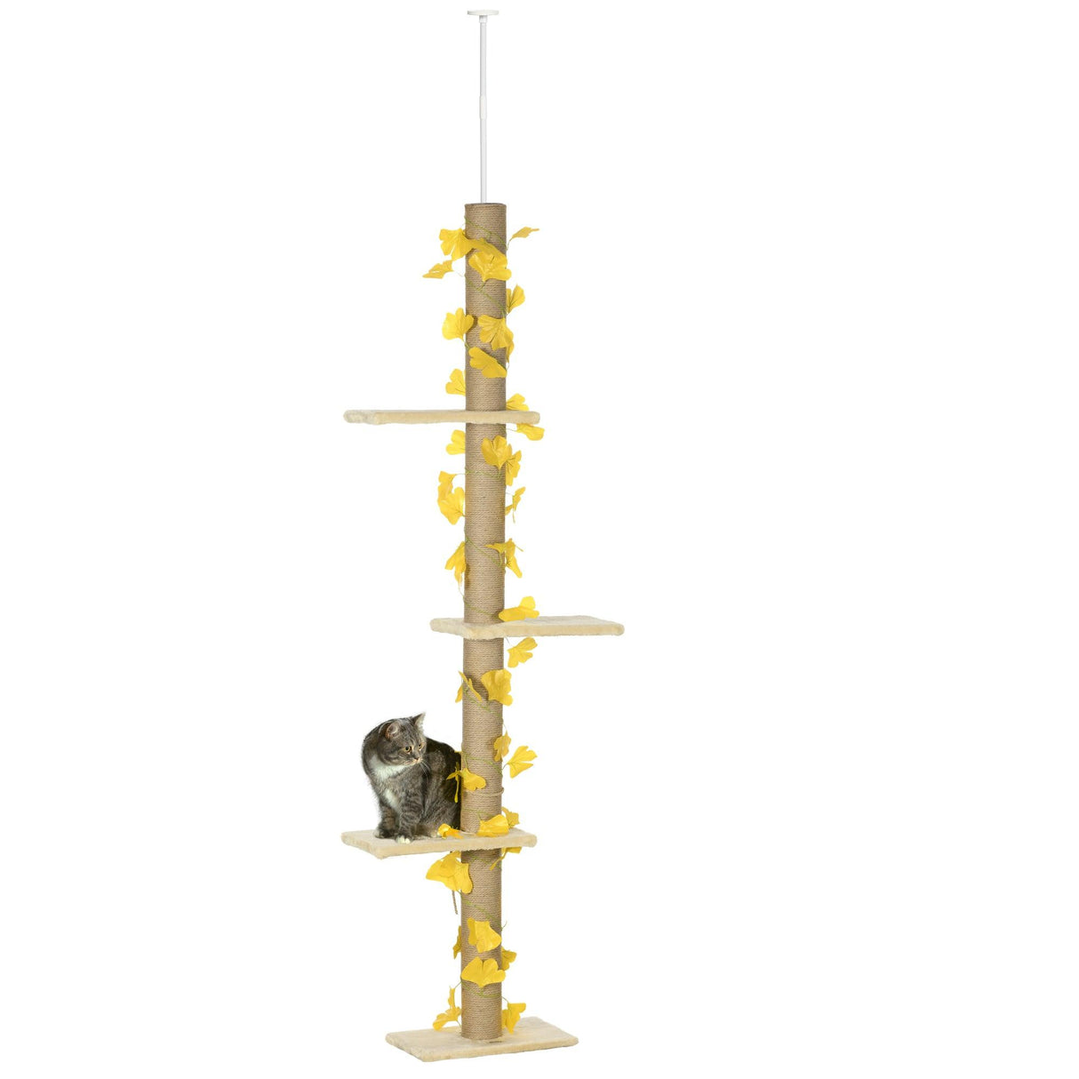 3-Tier Height Adjustable Cat Tree, 202-242cm - Beige & Yellow - Cat Trees - Purr Wish