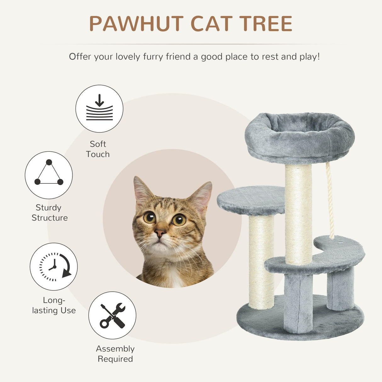 Cat Scratching Post and Playhouse, 65cm - Grey - Cat Trees - Purr Wish