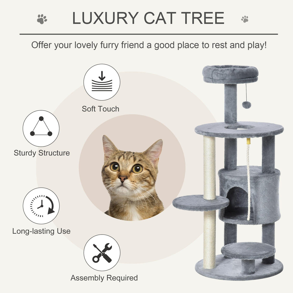 Activity Center Cat Tree with Scratching Post, 112cm - Dark Grey - Cat Trees - Purr Wish