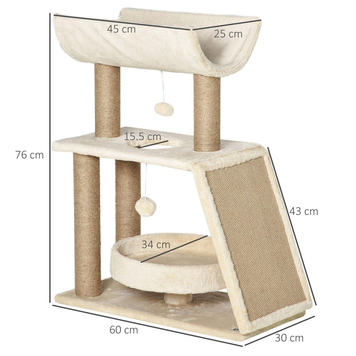 Cat Tree with Scratching Posts, 76cm - Light Brown - Cat Trees - Purr Wish