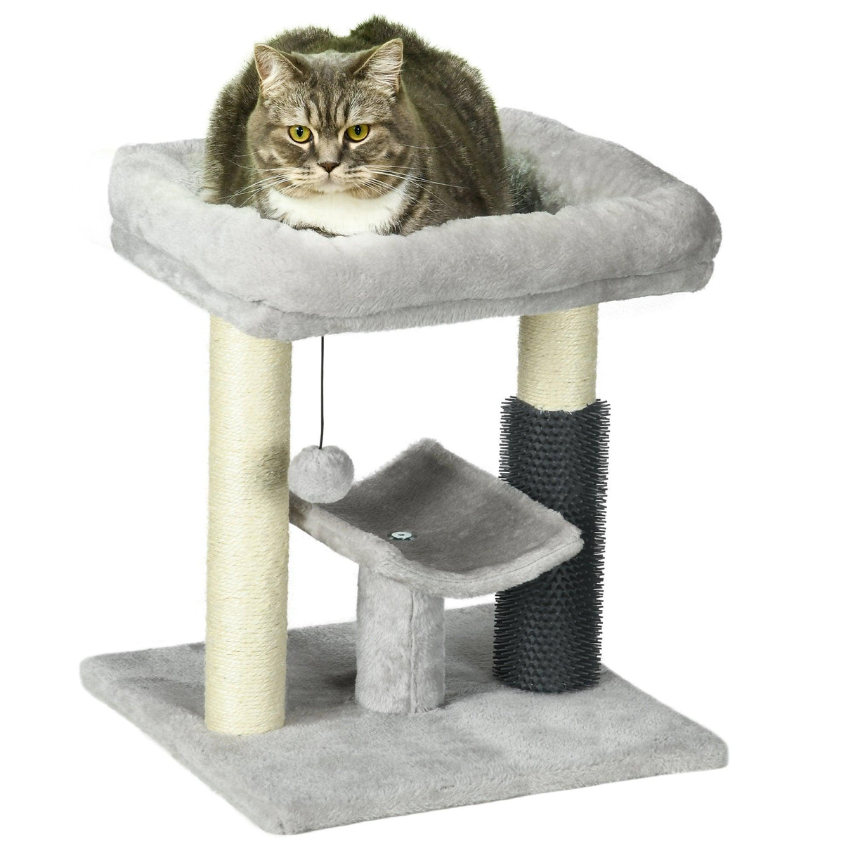 Cat Tree Tower with Self Groomer, Scratching Post, 48cm - Grey - Cat Trees - Purr Wish