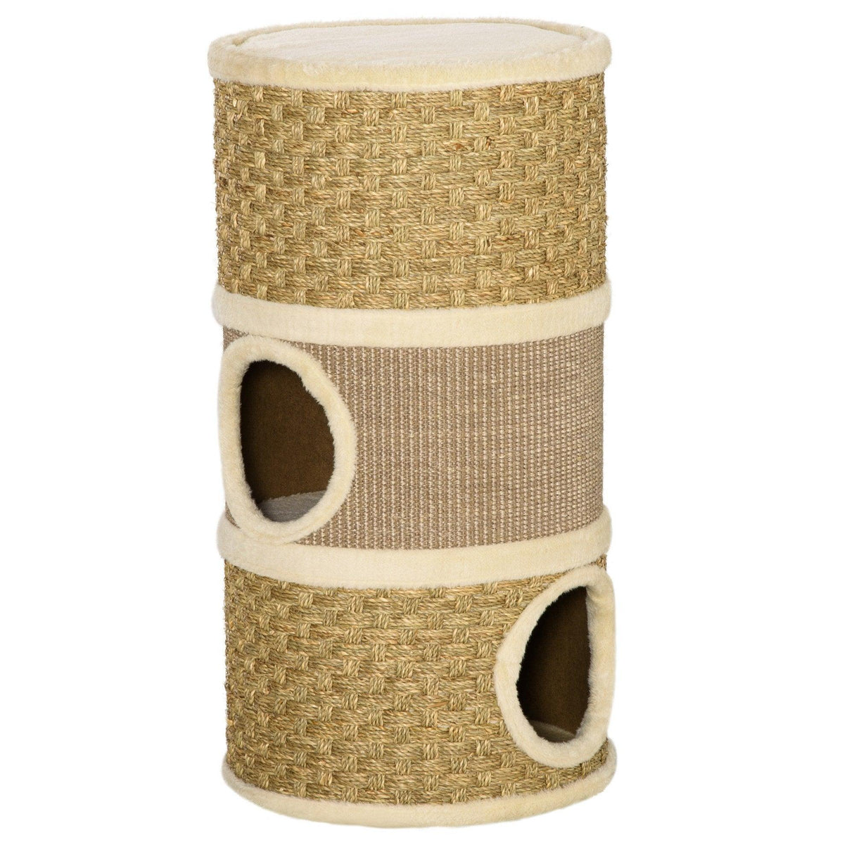 Sisal & Seaweed Rope Cat Scratching Barrel Tower, 70cm - Natural - Cat Trees - Purr Wish