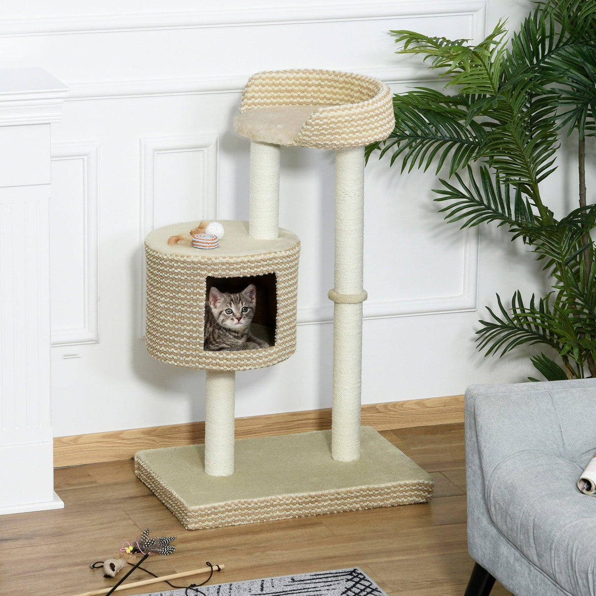 Multi-Level Cat Tower with Jute Scratching Posts, 96cm - Grey - Cat Trees - Purr Wish