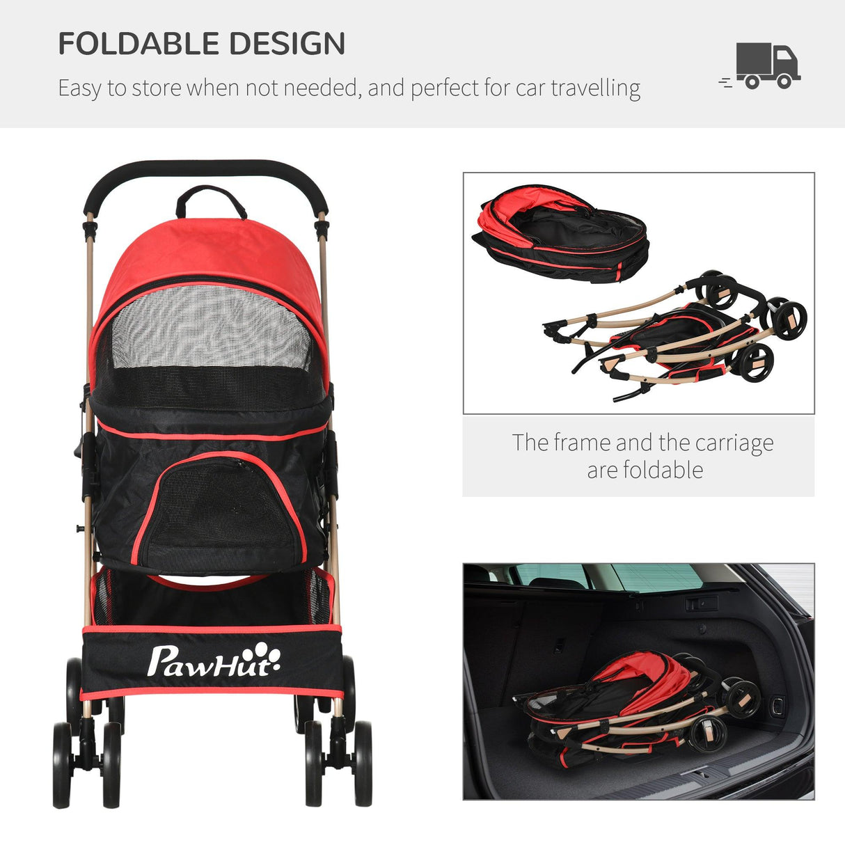 3-in-1 Cat Stroller - Carrier with Universal Wheel - Red & Black - Cat Carriers & Strollers - Purr Wish