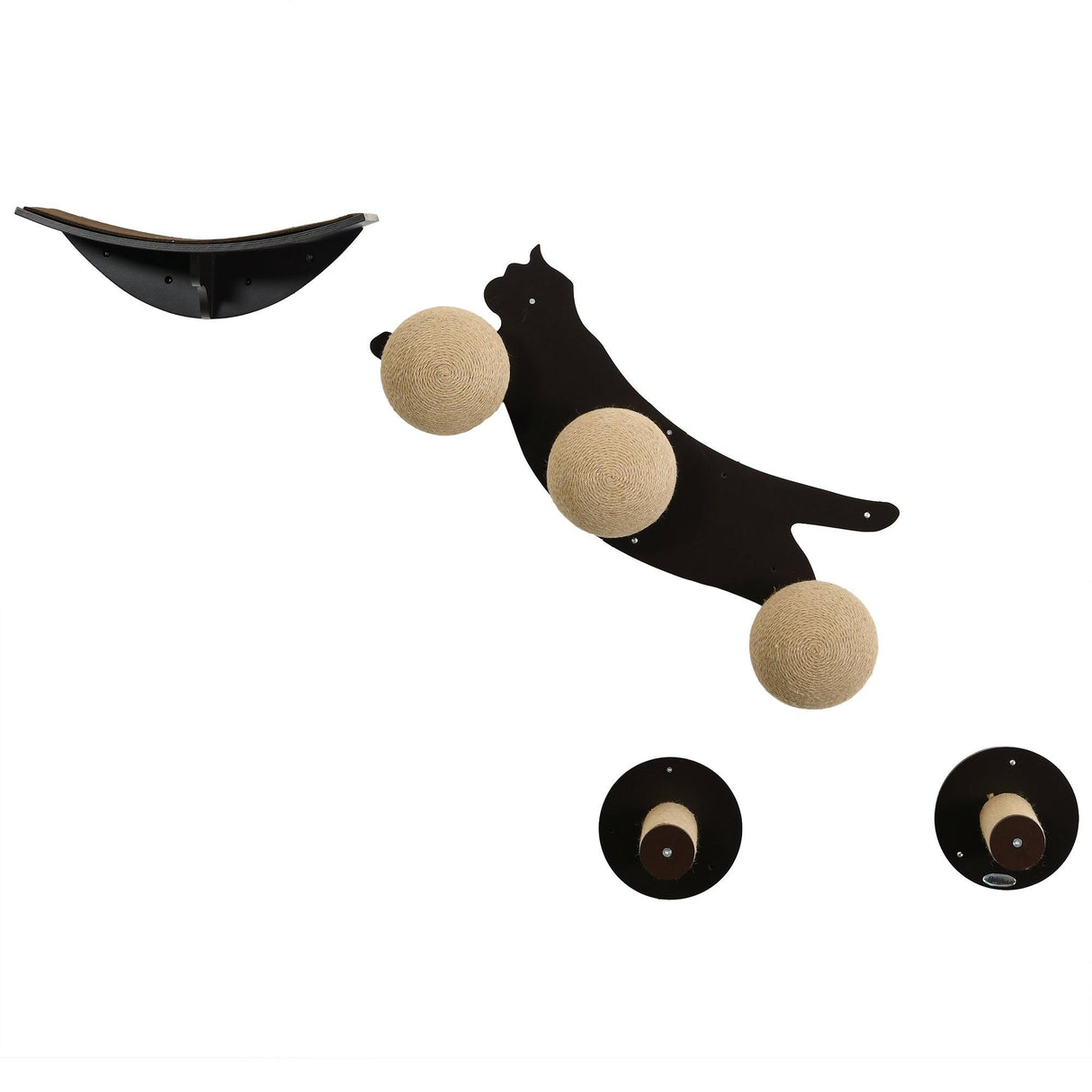 4-Piece Wall Mounted Cat Shelves, Cat-shaped Platform - Tawny Brown - Cat Walls - Purr Wish