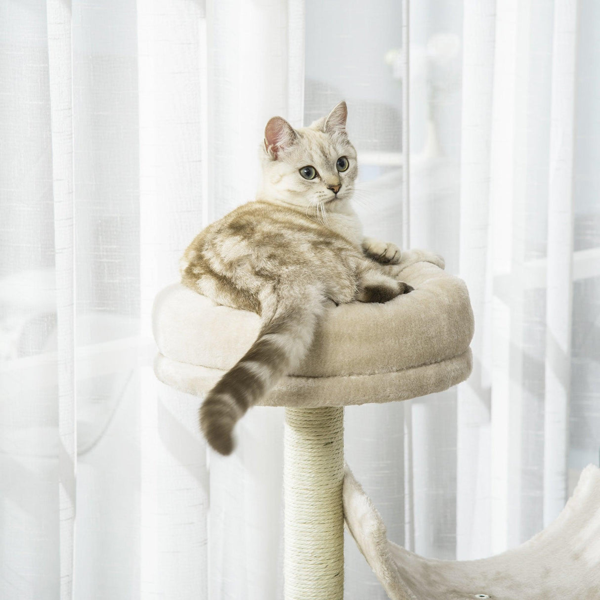 Cat Tree with Tunnels & Plush Covering - Beige - Cat Trees - Purr Wish