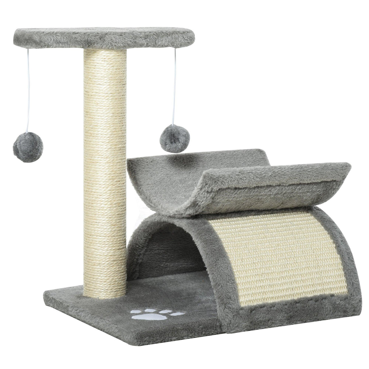 Cat Tower w/ Scratching Post, Perch, Tunnel, Balls, 43cm - Grey - Cat Trees - Purr Wish