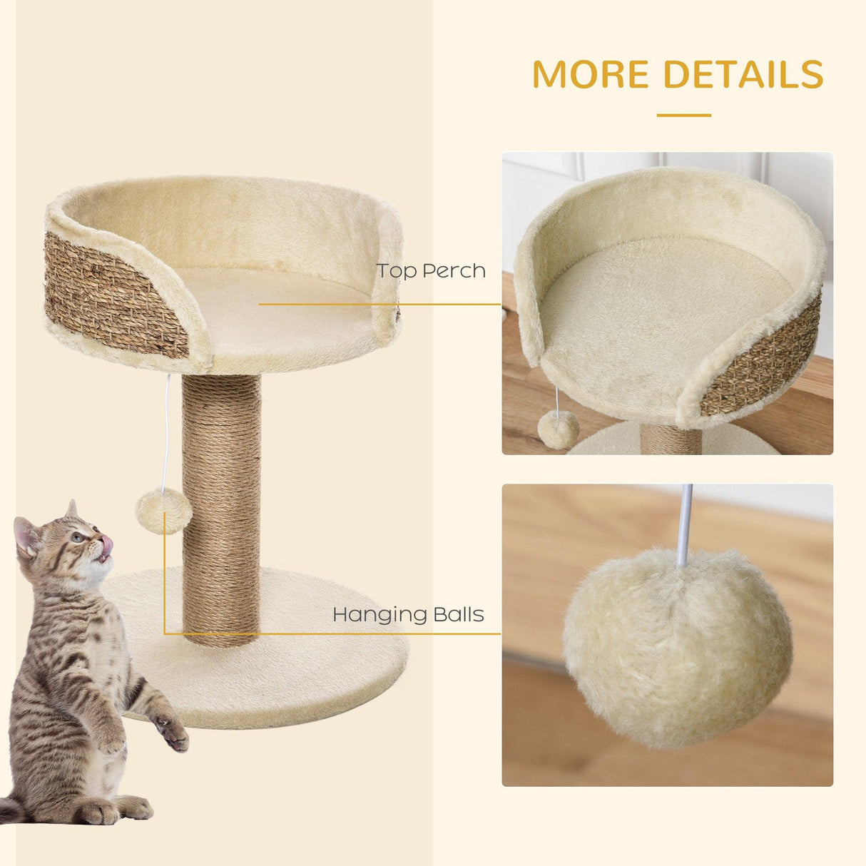 Cat Tree w/ Bed and Scratching Post - Beige - Cat Trees - Purr Wish