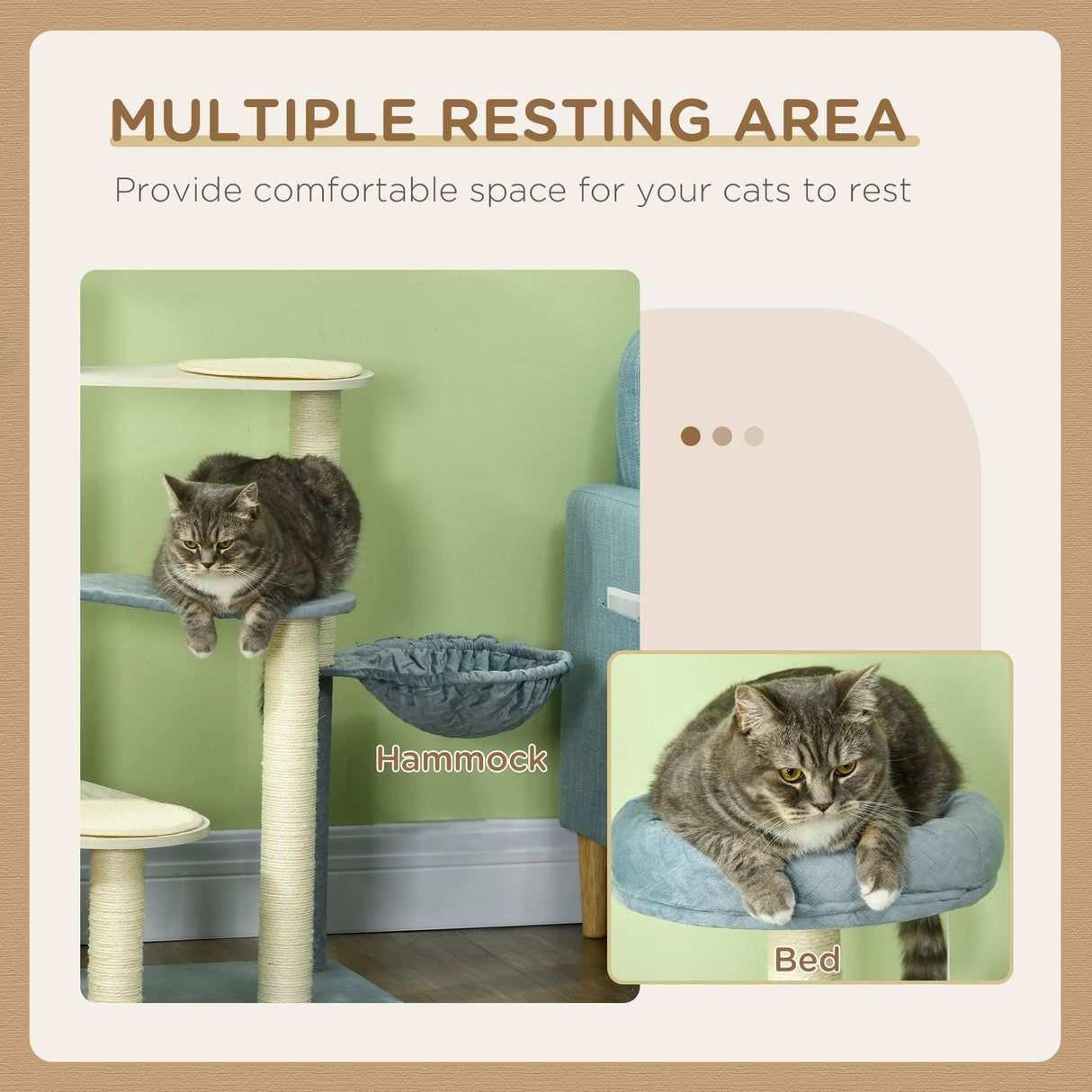 Indoor Cat Tree, Scratching Posts, Hammock, Cat Bed, 118.5cm - Grey Blue - Cat Trees - Purr Wish