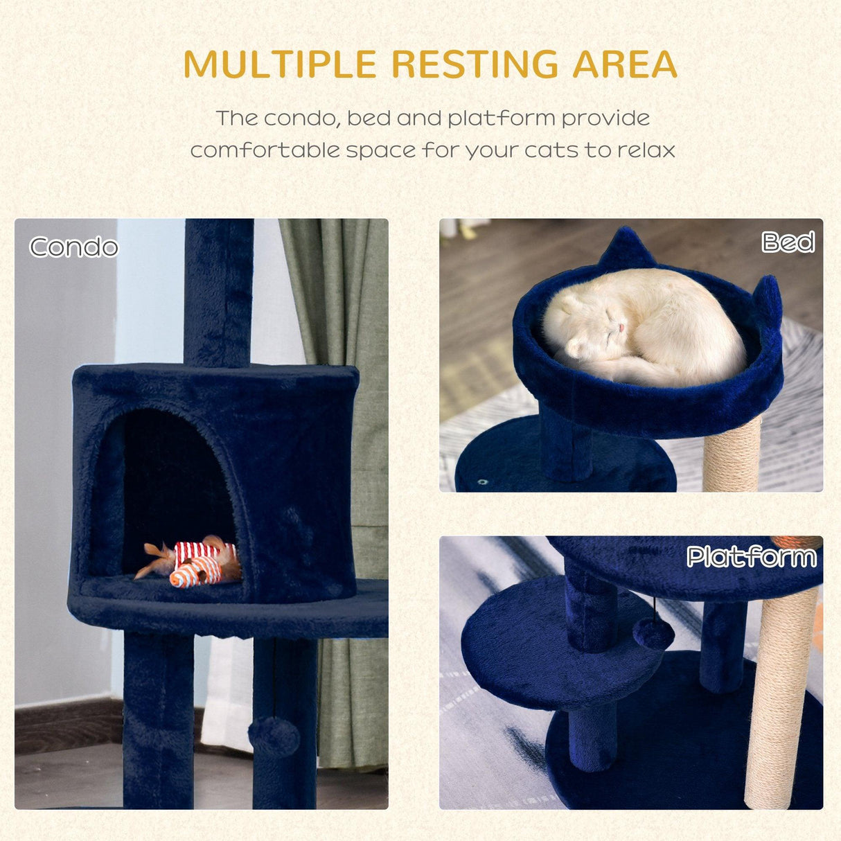 Deluxe 3-Tier Cat Tower - Blue - Cat Trees - Purr Wish