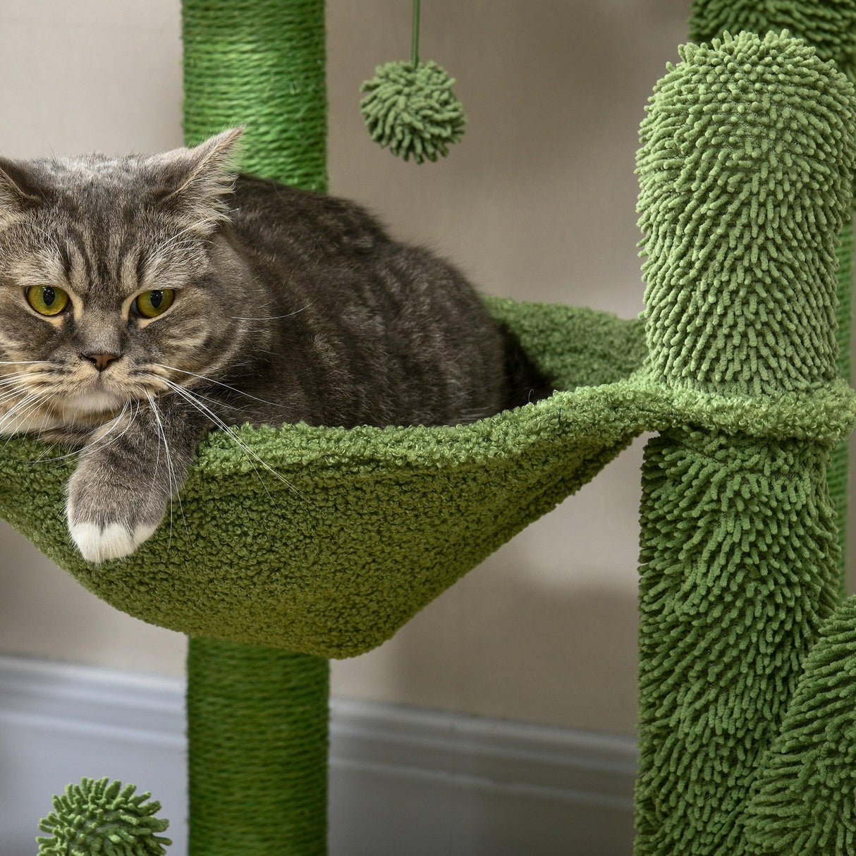 Cactus Cat Tree with Scratching Post, Hammock, 82cm - Green - Cat Trees - Purr Wish