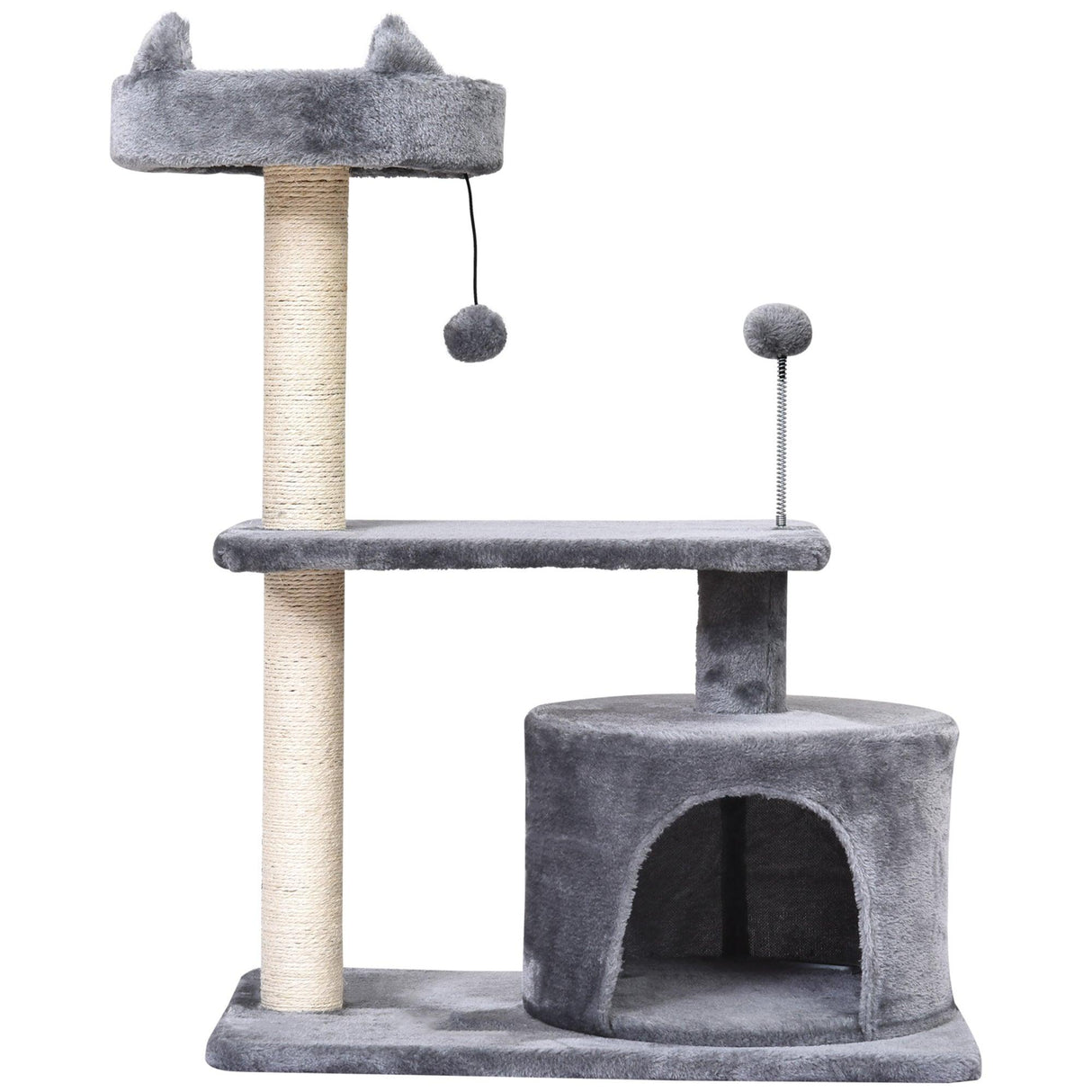3-Tier Cat Tower w/ Hide-Away House, 81cm - Grey - Cat Trees - Purr Wish