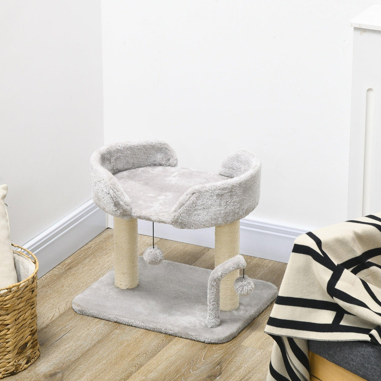 Cat Tree with Toy Balls and Sisal Scratching Post, 42cm - Light Grey - Cat Trees - Purr Wish