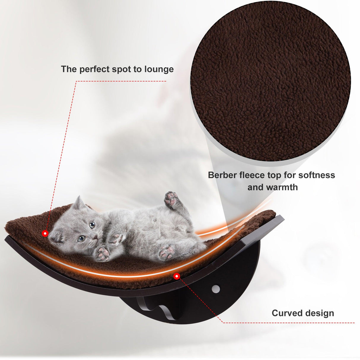 Wall-Mounted Cat Shelf Bed, Brown - Cat Walls - Purr Wish