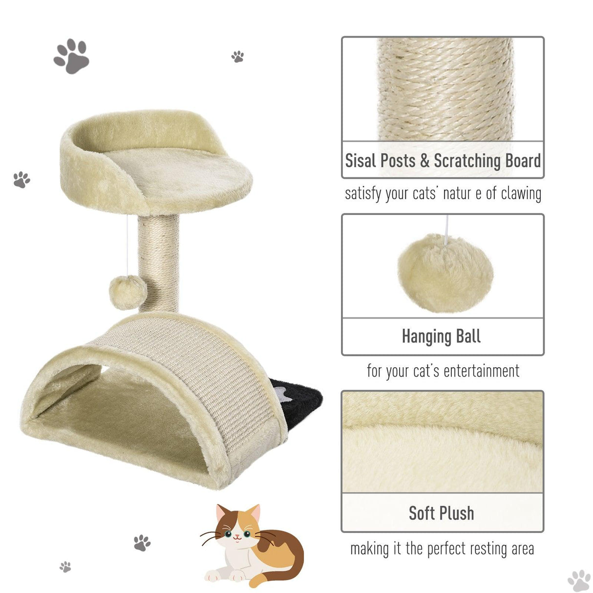 Cat Tree with Perch & Scratching Post - Beige - Cat Trees - Purr Wish