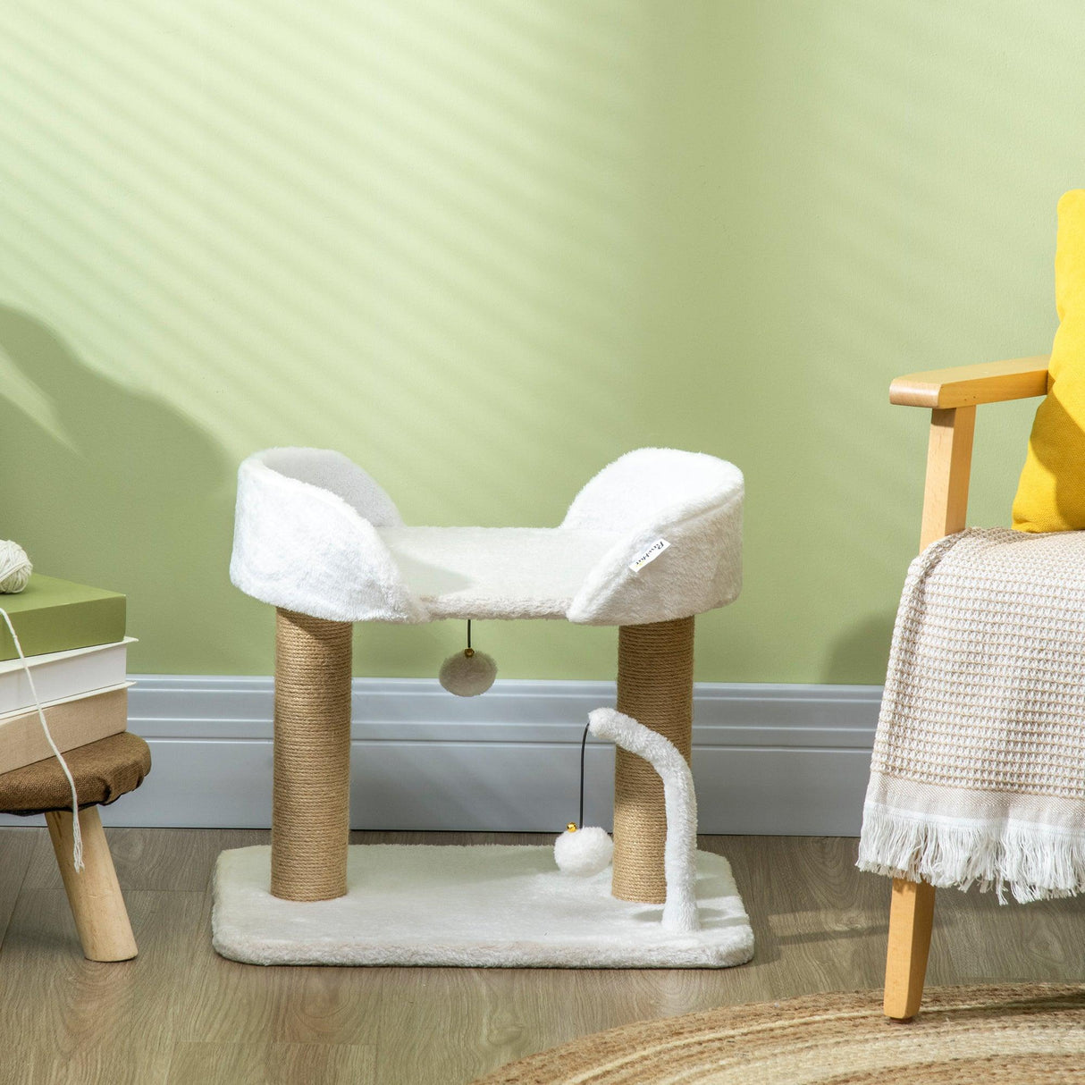 Small Cat Tree with Sisal Scratching Post & Bed, 42cm - White - Cat Trees - Purr Wish