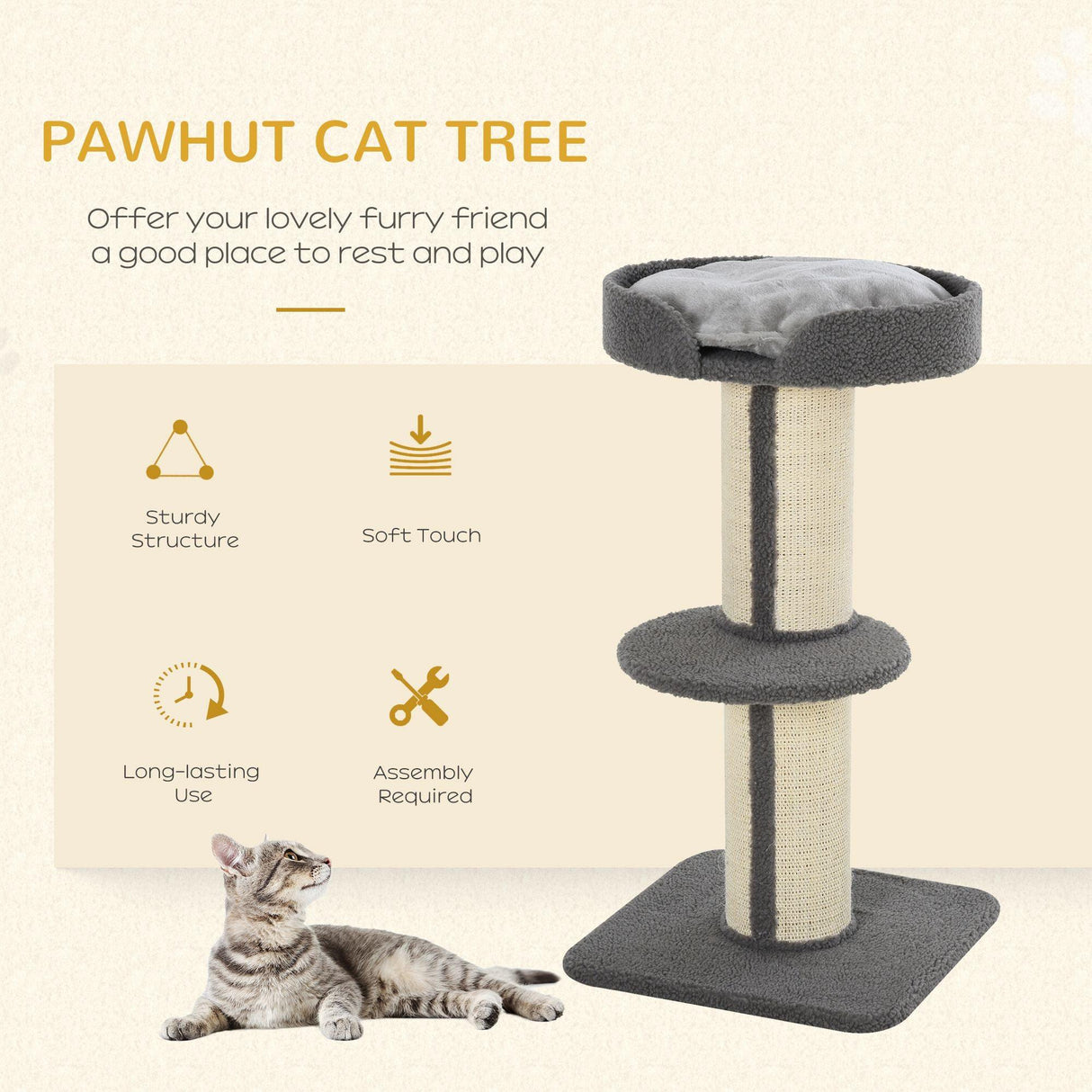 Resting Cat Tower, 91cm - Grey - Cat Trees - Purr Wish