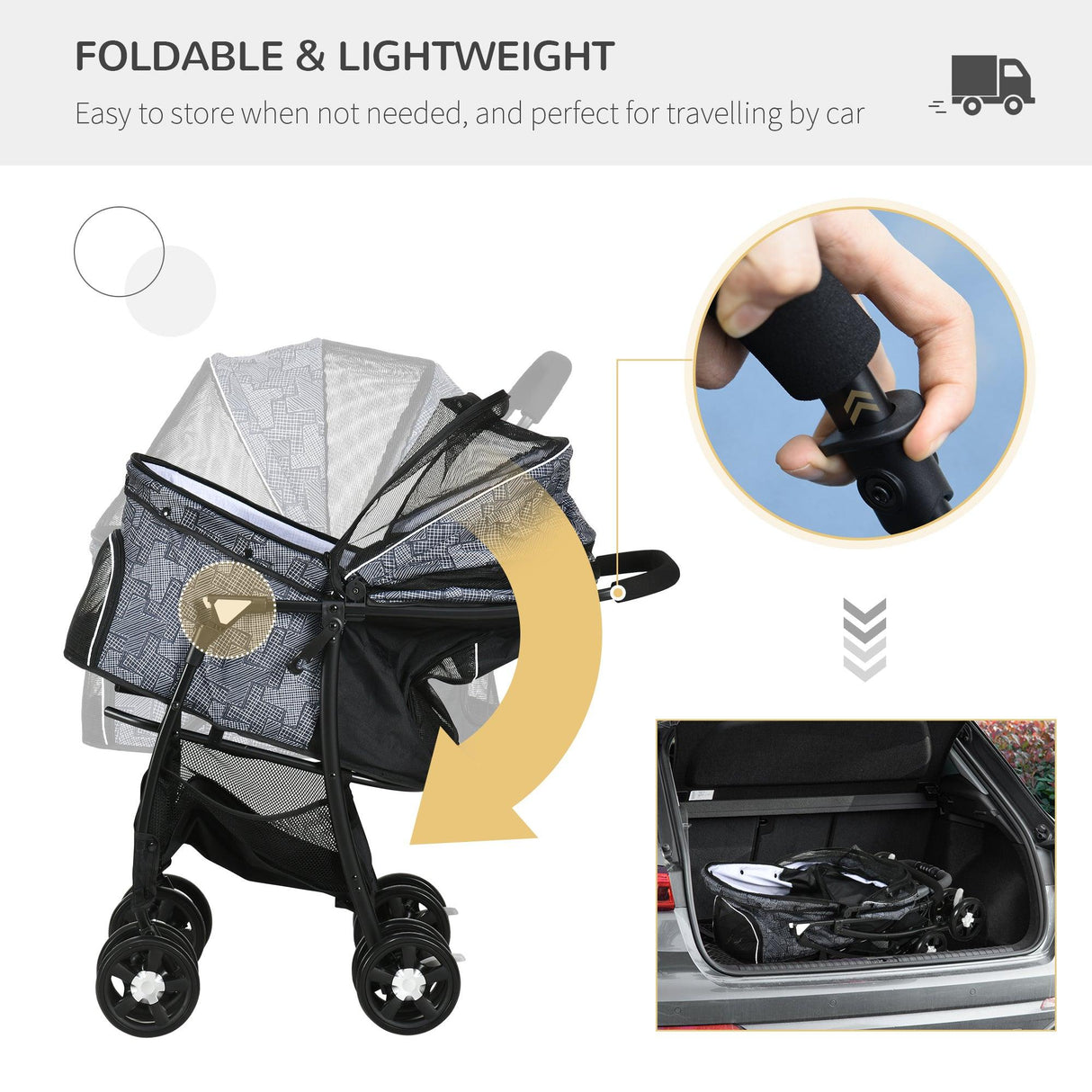 Pet Stroller with Universal Wheels - Grey - Cat Carriers & Strollers - Purr Wish