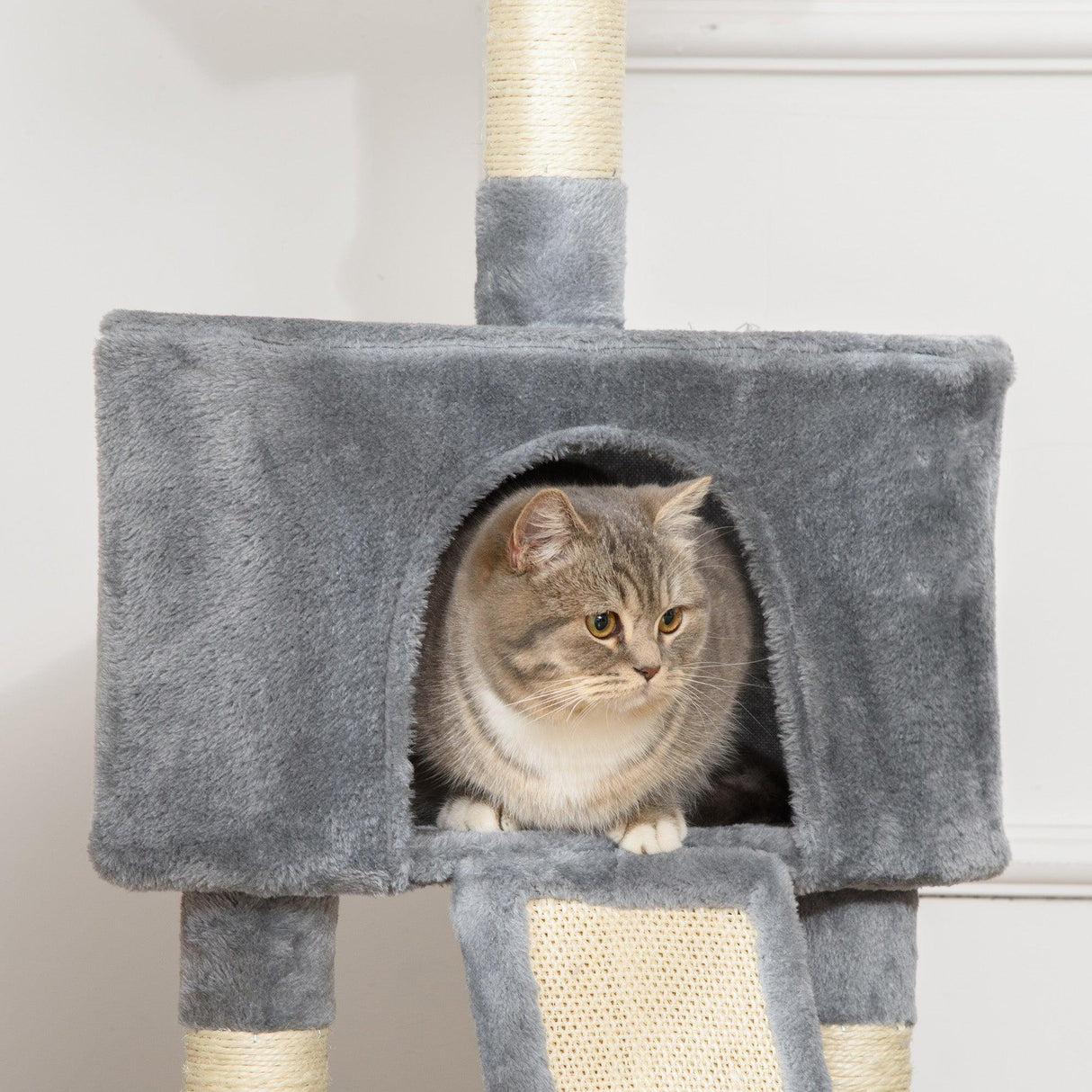 Corner Cat Tower w/ Sisal Rope Scratching Post, 98cm - Grey - Cat Trees - Purr Wish