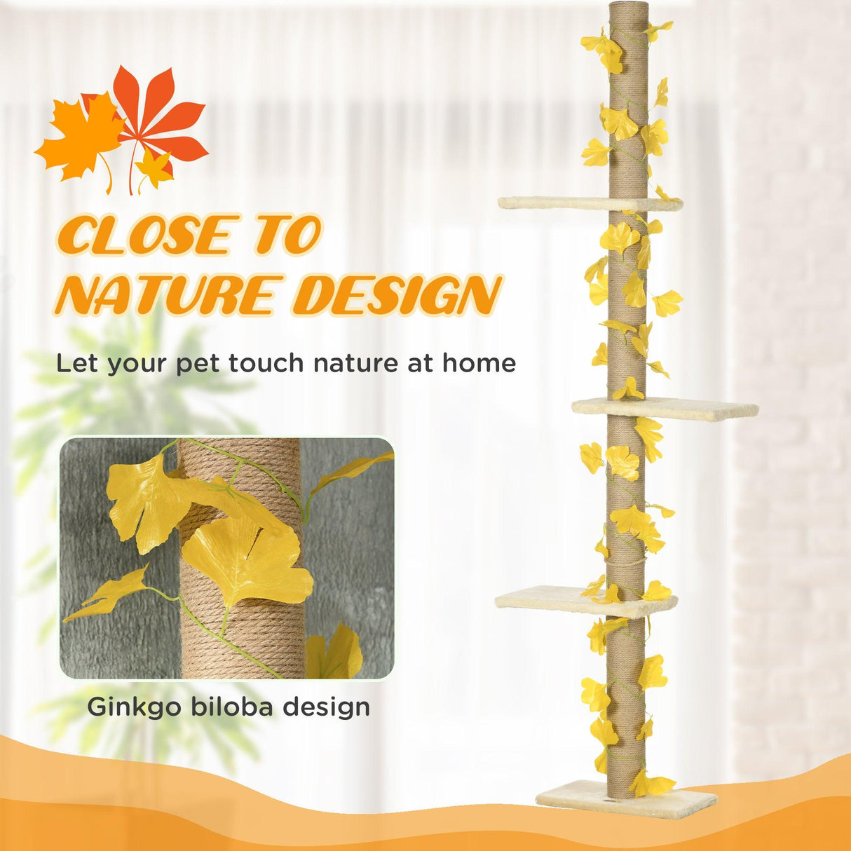 3-Tier Height Adjustable Cat Tree, 202-242cm - Beige & Yellow - Cat Trees - Purr Wish