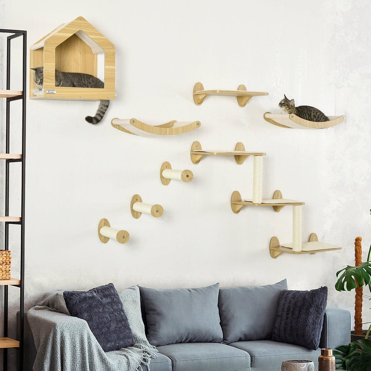 8-piece Cat Wall Shelves Set, Condo, Scratching Posts, for Indoor Cats - Cat Walls - Purr Wish