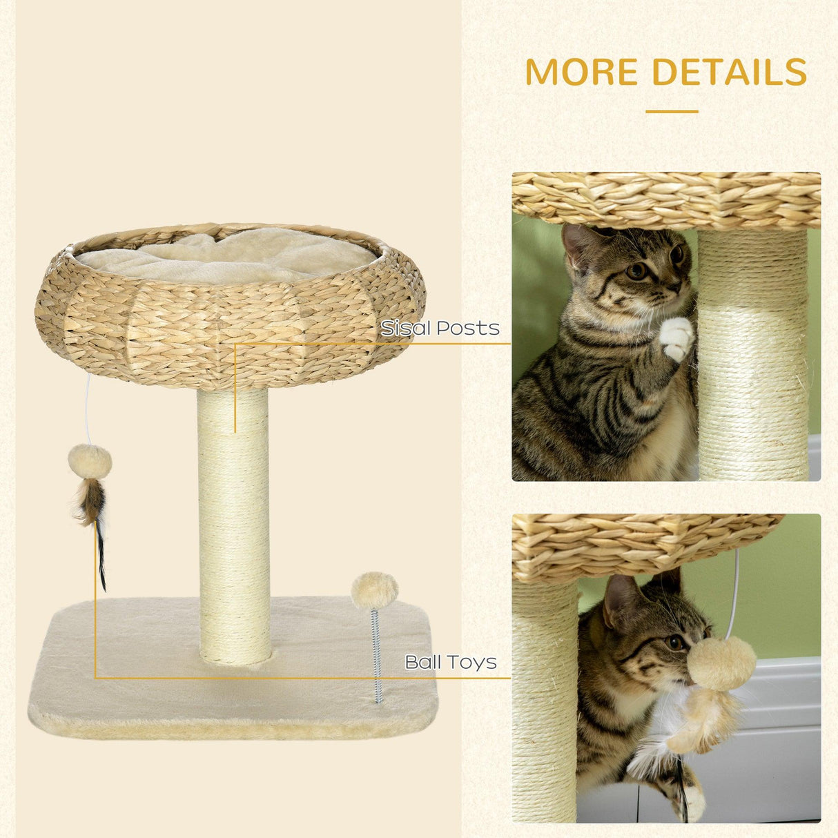Compact Cat Climbing Tree Activity Center, 51cm - Beige - Cat Trees - Purr Wish