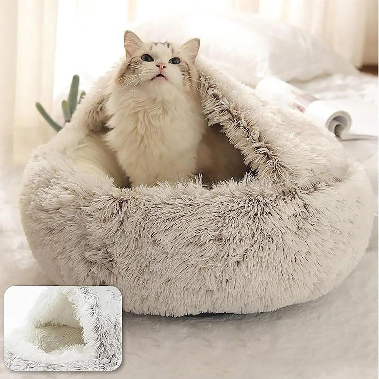 Soft Plush Cat Bed: Round 2-in-1 Sleeping Cave for Cats - Cat Beds - Purr Wish