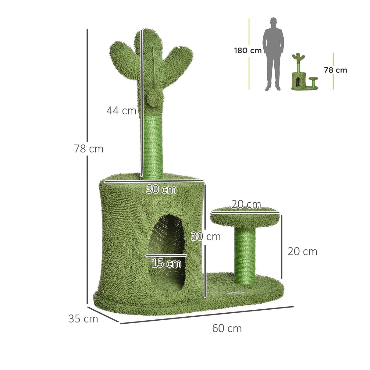 Cactus Cat Tree w/ Scratching Post, Condo, Toy, 78cm - Green - Cat Trees - Purr Wish