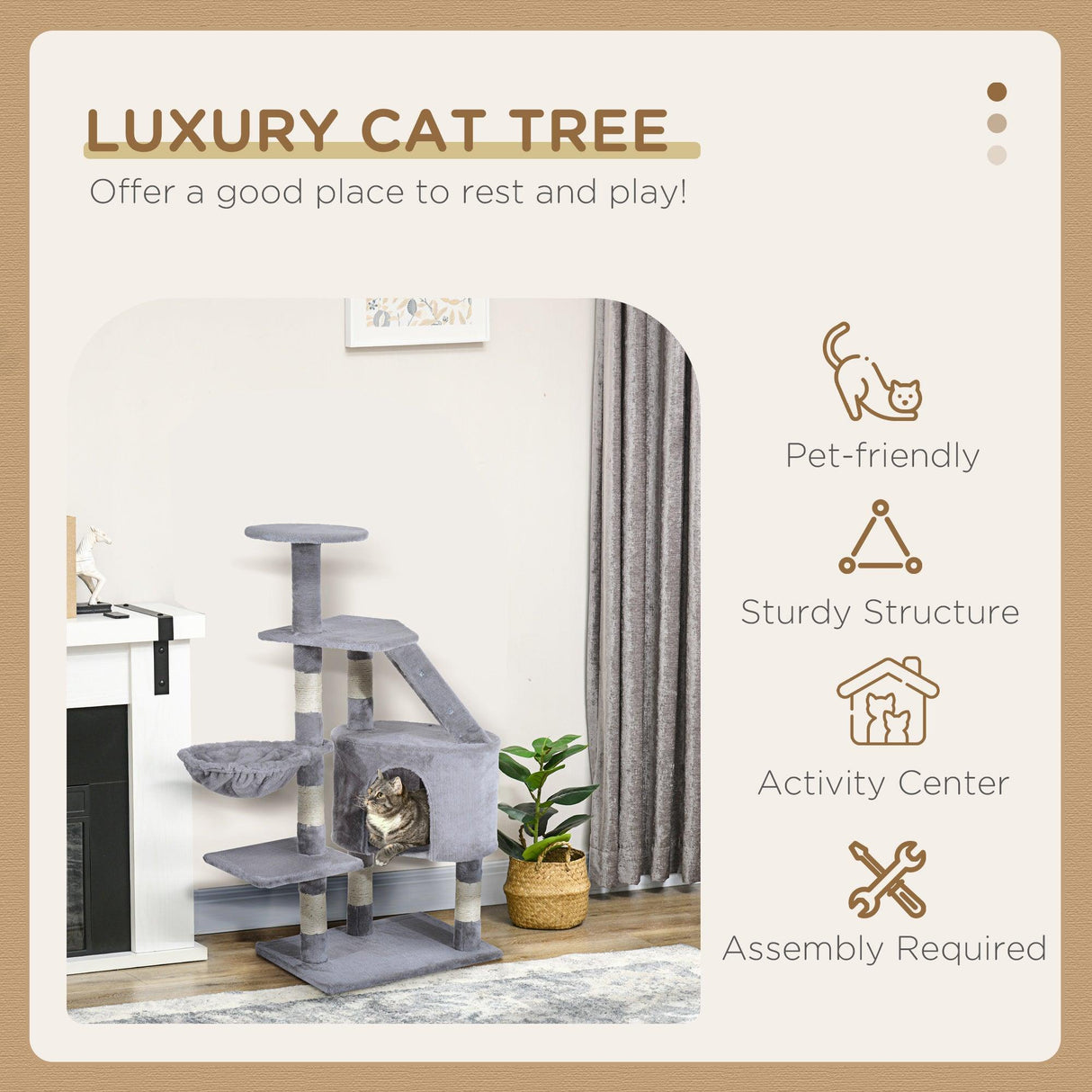 Cat Scratching Post Climbing Tower, 125cm, Grey - Cat Trees - Purr Wish