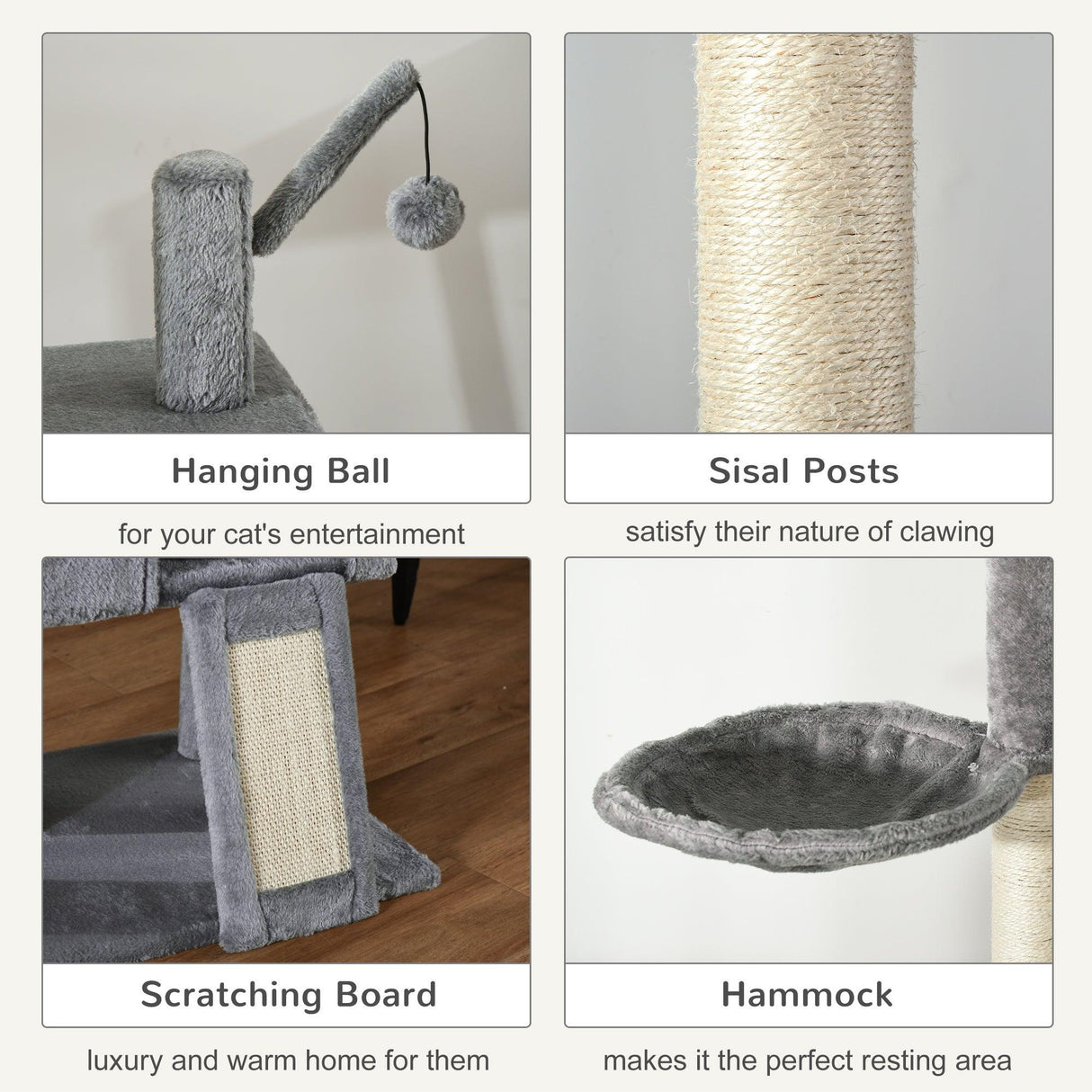 Floor-to-Ceiling Cat Climbing Toy Tower, 230-280cm - Light Grey - Cat Trees - Purr Wish