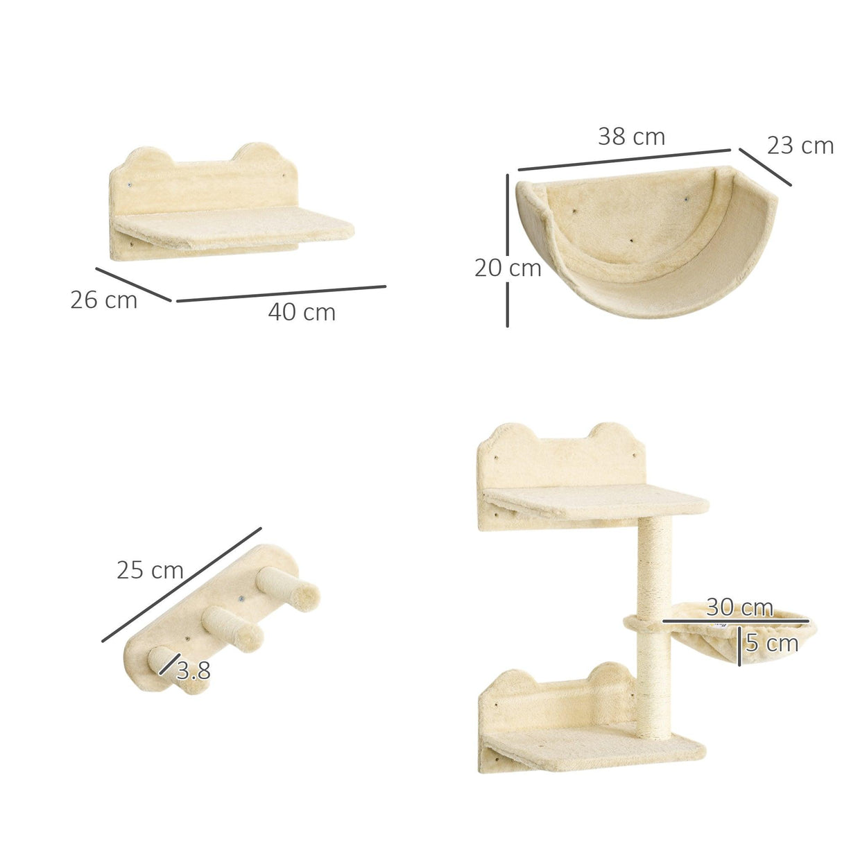 4-Piece Wall-mounted Cat Climbing Shelves Set, Beige - Cat Walls - Purr Wish