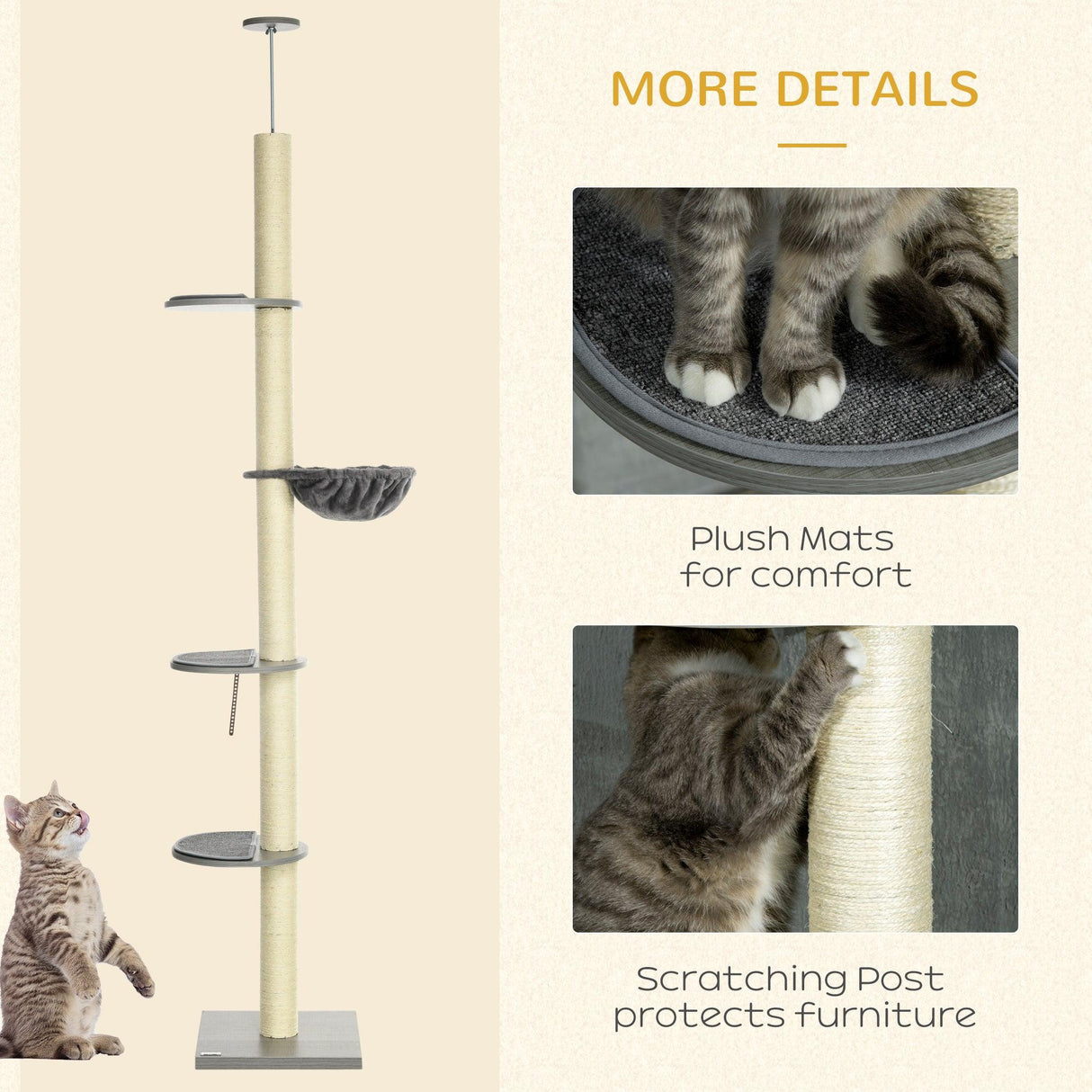 Tall Cat Tree with Hammock, Scratching Post - Cat Trees - Purr Wish