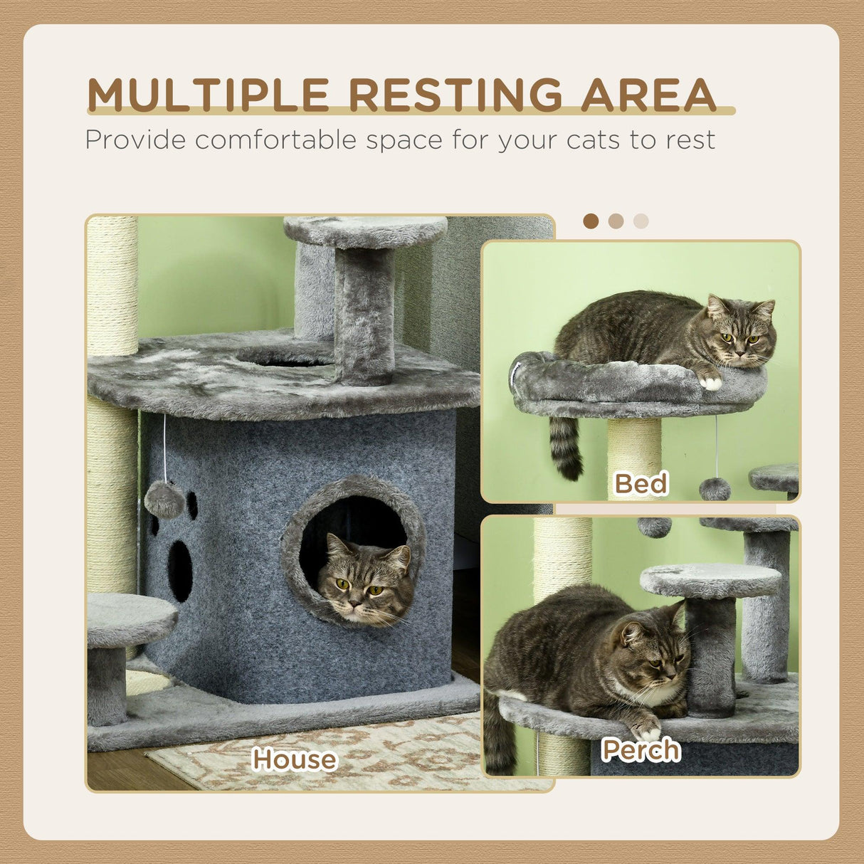 Cat Tower with Scratching Posts, Bed, House, 92cm - Grey - Cat Trees - Purr Wish