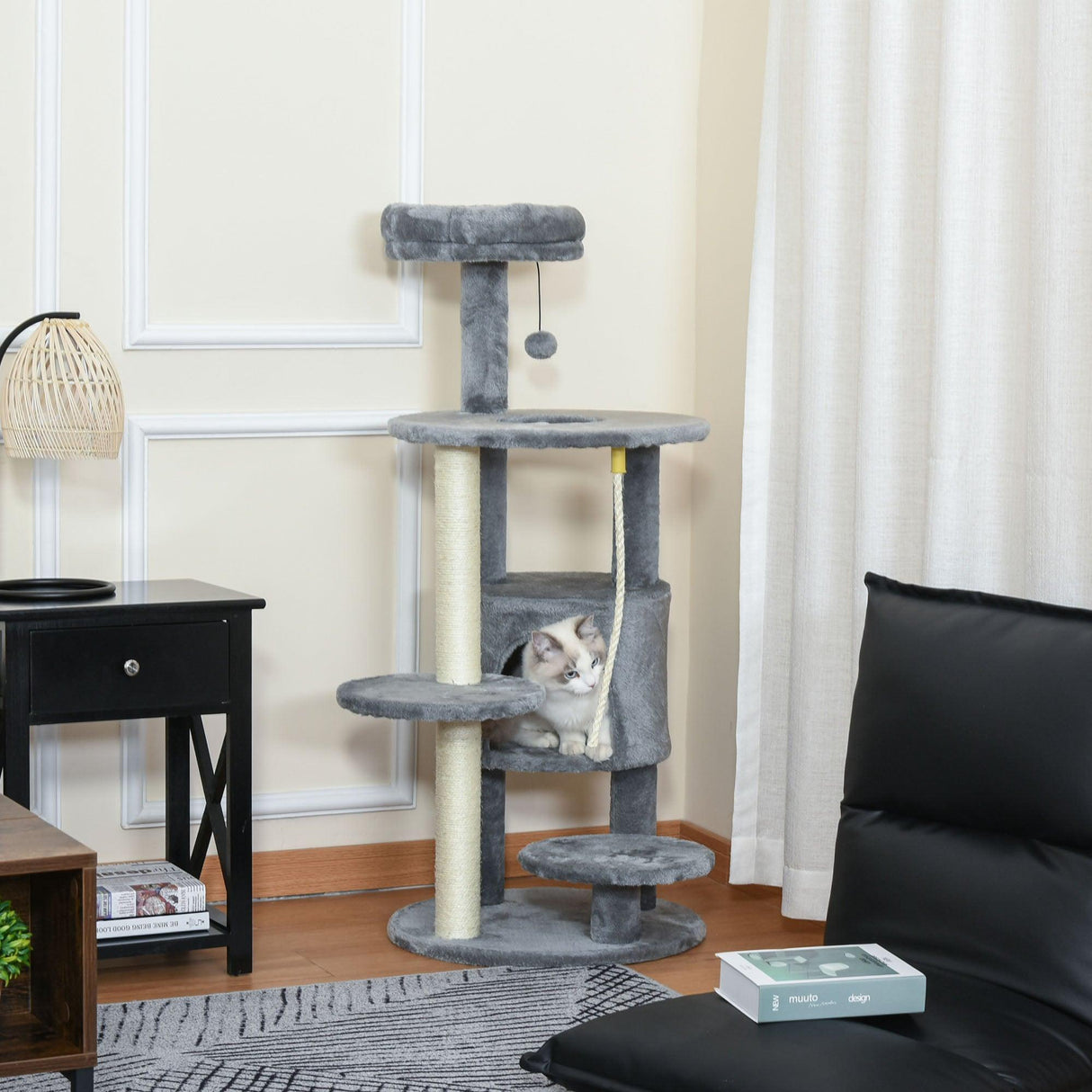 Activity Center Cat Tree with Scratching Post, 112cm - Dark Grey - Cat Trees - Purr Wish