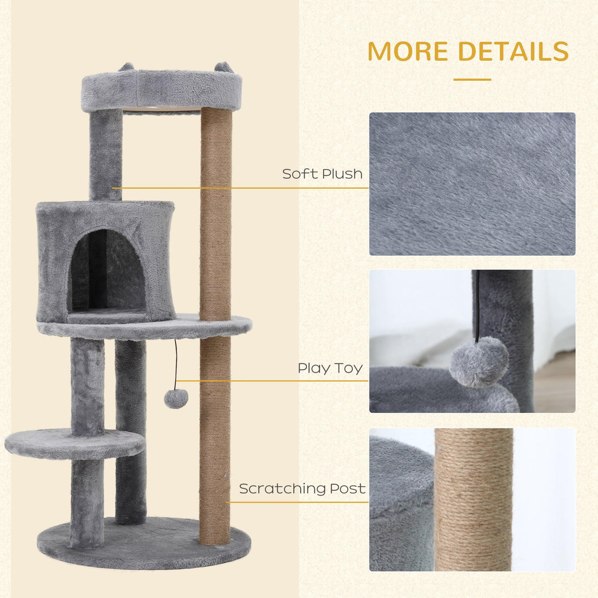 Deluxe 3-Tier Cat Condo Tower, 104cm - Grey - Cat Trees - Purr Wish