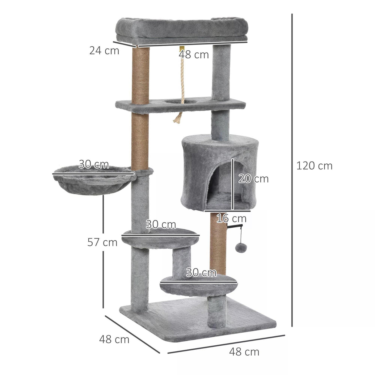Jute Scratching Post Cat Tower, 120cm - Grey - Cat Trees - Purr Wish