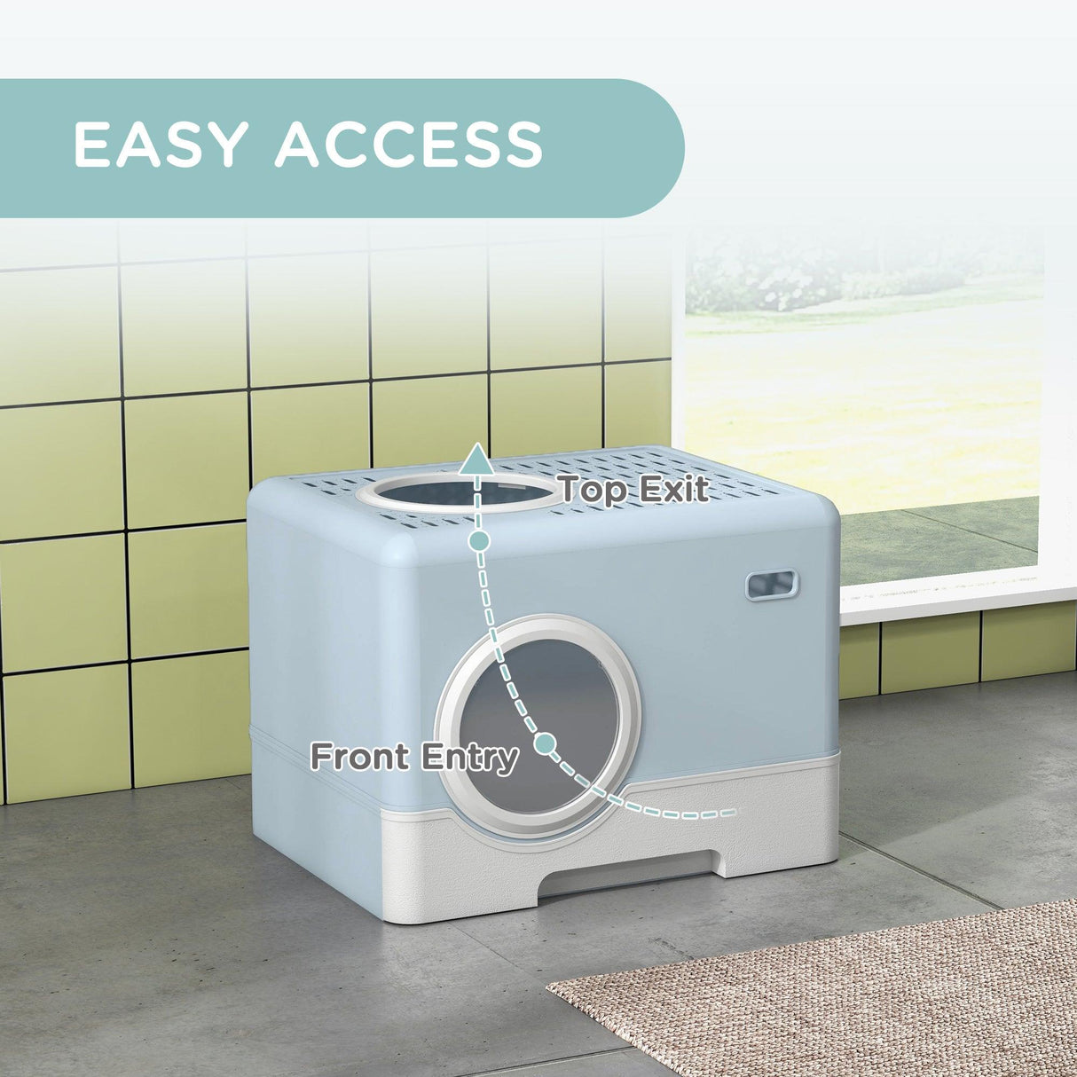 Enclosed Cat Litter Box with Front Entry & Scoop - Light Blue - Cat Litter Trays - Purr Wish