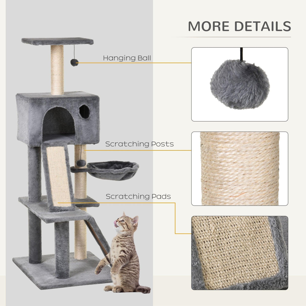 Multi-Activity Cat Tower, 130cm - Grey - Cat Trees - Purr Wish