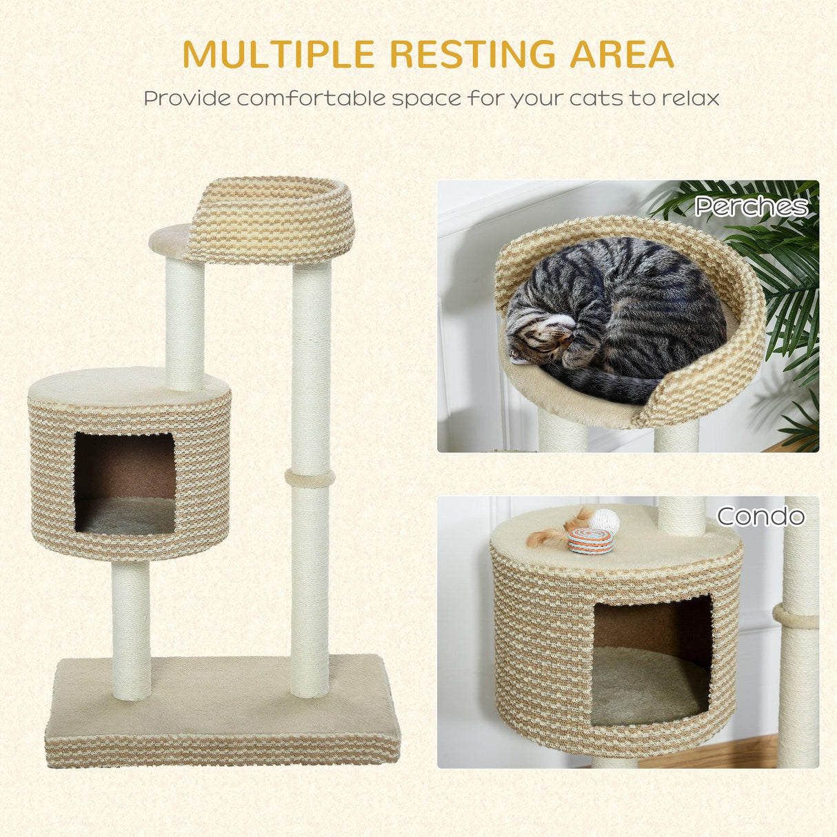 Multi-Level Cat Tower with Jute Scratching Posts, 96cm - Grey - Cat Trees - Purr Wish