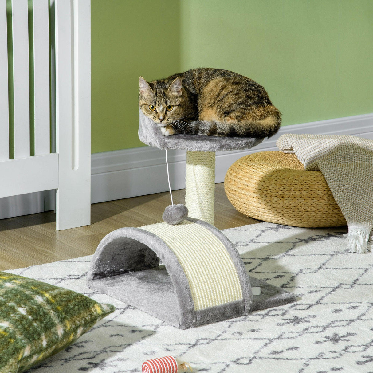 Cat Activity Centre with Sisal Scratching Posts, 46cm - Beige & Grey - Cat Trees - Purr Wish