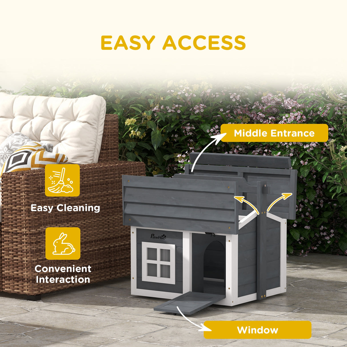 Grey Indoor Cat House with Openable Roof