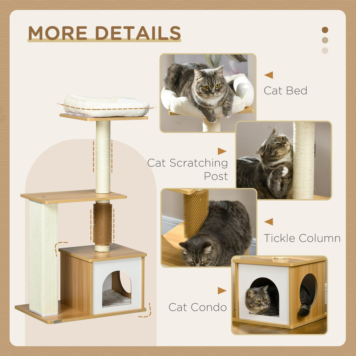Multi-level Cat Tree w/ Scratchers, Perches, Cat House, 114cm - Oak - Cat Trees - Purr Wish