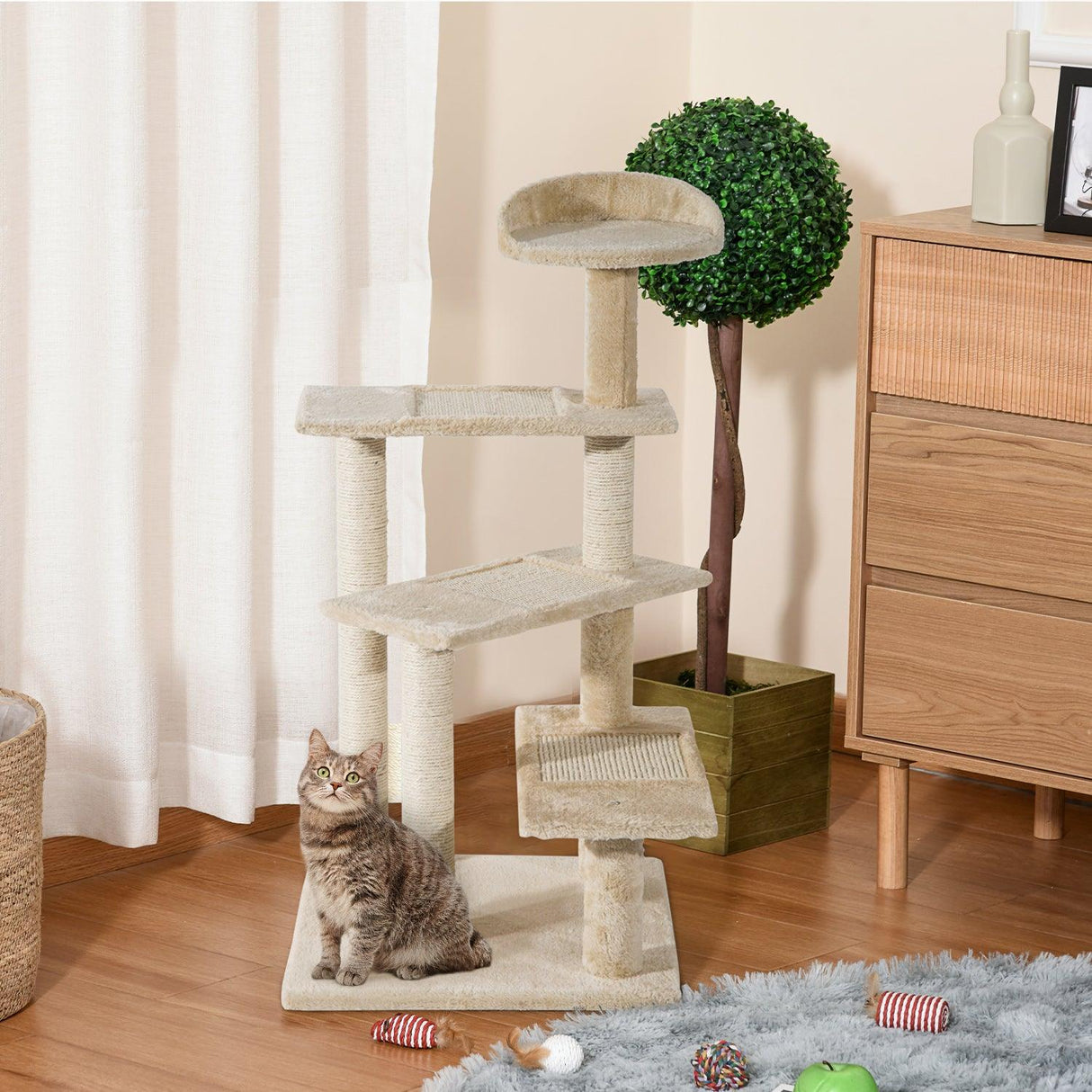Sisal Cat Tree Scratching Post Climbing Tower, Beige - Cat Trees - Purr Wish