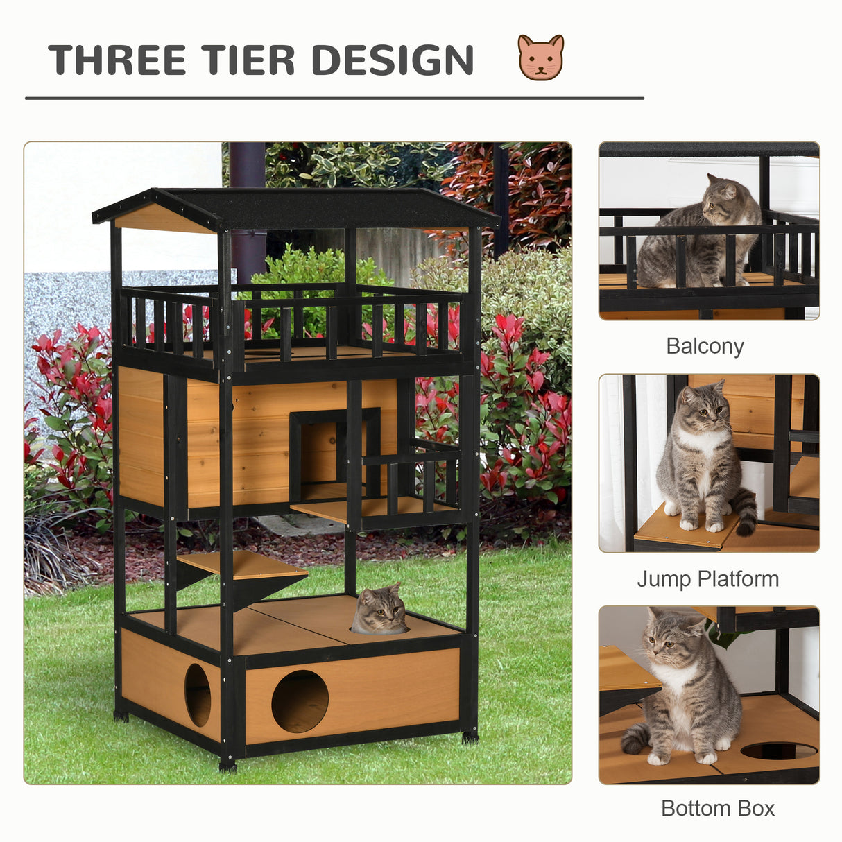 3-Tier Wooden Cat House for Winter Kitten Lodge w/ Tilted Roof, Yellow